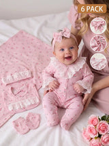 Ensemble 6 Pièces Vêtements Bébé Fille Barboteuse Bonnet et Bavoir