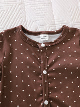 SHEIN Lot de 5 pour nouveau-nés filles : barboteuse, bonnet, bavoir, couverture et moufles, imprimé pois marron doux, devant à pressions, manches longues, col rond, style princesse douillet pour les fêtes d'automne et Halloween