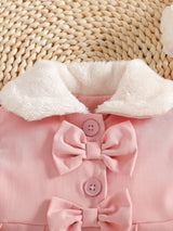 SHEIN Manteau trench pour bébé fille avec col en fourrure et nœud papillon, automne/hiver