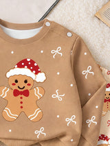 Ensemble Sweat-shirt-shirt et pantalon pour bébé fille nouveau-né, imprimé mignon bonhomme en pain d'épices et nœud, col ras-du-cou, manches longues, doublure thermique épaisse, tissu doux, convient pour les sorties de Noël, automne/hiver