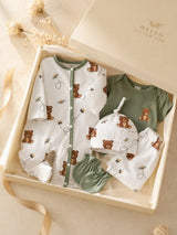 Ensemble 5 Pièces Bébé Garçon Combinaison Bonnet et Moufles