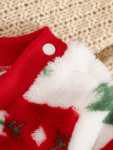 SHEIN 2 pièces Ensemble sweat-shirt + pantalon pour bébé fille, imprimé mignon rouge et blanc avec renne de Noël et sapin, manches longues en peluche épaisse, tenue de fête d'hiver et de vacances