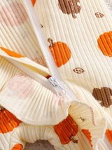 2 pièces Barboteuse à pieds pour bébé fille nouveau-né, imprimé princesse douce orange crème citrouille, volants, nœud, manches longues, style flutter, Halloween, automne, vacances, cadeau douillet