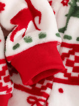 SHEIN 2 pièces Ensemble sweat-shirt + pantalon pour bébé fille, imprimé mignon rouge et blanc avec renne de Noël et sapin, manches longues en peluche épaisse, tenue de fête d'hiver et de vacances
