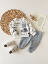 SHEIN Ensemble Sweat-shirt à manches longues et pantalon avec motif de dessin animé mignon pour bébé nouveau-né garçon/fille automne/hiver