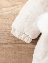 SHEIN Playful Pals Manteau matelassé d'hiver pour bébé fille avec capuche, grand col en fourrure, gants et fermeture éclair, vêtement d'extérieur automne/hiver, style décontracté polyvalent pour bébé fille hiver/printemps