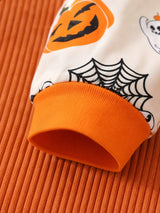 Combinaison à manches longues col ras-du-cou pour bébé garçon nouveau-né et tout-petit, thème fantôme et citrouille d'Halloween, avec bonnet, beige, automne, mignon, assorti pour la famille, pour séance photo de fête