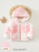 Cozy Pixies Veste d'hiver à capuche épaisse doublée de thermique à manches longues et ouverture frontale pour bébé fille nouveau-né, motif à carreaux