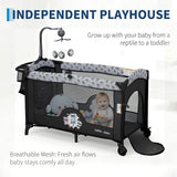 4-in-1 Travel Cot - Bedside Sleeper with Adjustable Height | Foldable Portable Design, Detachable Changing Table, Music Toy Bar, Lockable Wheels, Breathable Mesh, 0-36 Months