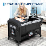 4-in-1 Travel Cot - Bedside Sleeper with Adjustable Height | Foldable Portable Design, Detachable Changing Table, Music Toy Bar, Lockable Wheels, Breathable Mesh, 0-36 Months
