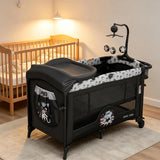 4-in-1 Travel Cot - Bedside Sleeper with Adjustable Height | Foldable Portable Design, Detachable Changing Table, Music Toy Bar, Lockable Wheels, Breathable Mesh, 0-36 Months