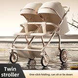 Double Stroller Twin Babies Foldable Four-Wheel Aerospace Aluminum Alloy High-View Portable Multifunctional Camping Stroller