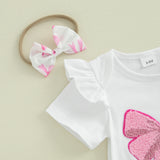Infant Baby Girls Clothing Set 3Pcs Fashion Summer Short Sleeve Bow Embroidery Romper Shorts Headband Children Outerwear