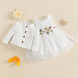 MISOWMNJOY Baby Girl Fall Outfit Spring Fall Long Sleeve Cardigan Coat Flower Embroidery Tulle Tank Dress Toddler 2 Piece Set