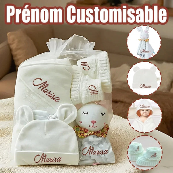 Personalised Baby Gift Set with 4 Pcs Embroidered Name Hooded Towel Accessery for Baby Shower Gift Newborn Holiday Present