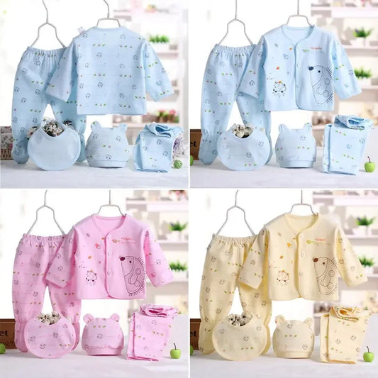 5pcs Newborn Baby 0-3m Clothing Sets Baby Boy Girl Top 2 Pants Hat Bibs Clothes Cotton Cartoon Underwear Infant Breathable Suit - AliExpress 1501