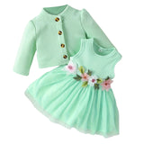 MISOWMNJOY Baby Girl Fall Outfit Spring Fall Long Sleeve Cardigan Coat Flower Embroidery Tulle Tank Dress Toddler 2 Piece Set