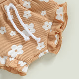 Infant Newborn Baby Girls 3Pcs Summer Outfits, Floral Sleeveless Strap Romper + Shorts + Headband Set 0-18M