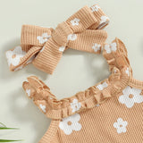 Infant Newborn Baby Girls 3Pcs Summer Outfits, Floral Sleeveless Strap Romper + Shorts + Headband Set 0-18M