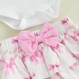 Infant Baby Girls Clothing Set 3Pcs Fashion Summer Short Sleeve Bow Embroidery Romper Shorts Headband Children Outerwear