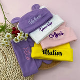 Personalised Baby Gift Set with 4 Pcs Embroidered Name Hooded Towel Accessery for Baby Shower Gift Newborn Holiday Present