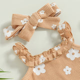 Infant Newborn Baby Girls 3Pcs Summer Outfits, Floral Sleeveless Strap Romper + Shorts + Headband Set 0-18M