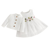 MISOWMNJOY Baby Girl Fall Outfit Spring Fall Long Sleeve Cardigan Coat Flower Embroidery Tulle Tank Dress Toddler 2 Piece Set