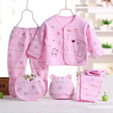 5pcs Newborn Baby 0-3m Clothing Sets Baby Boy Girl Top 2 Pants Hat Bibs Clothes Cotton Cartoon Underwear Infant Breathable Suit - AliExpress 1501