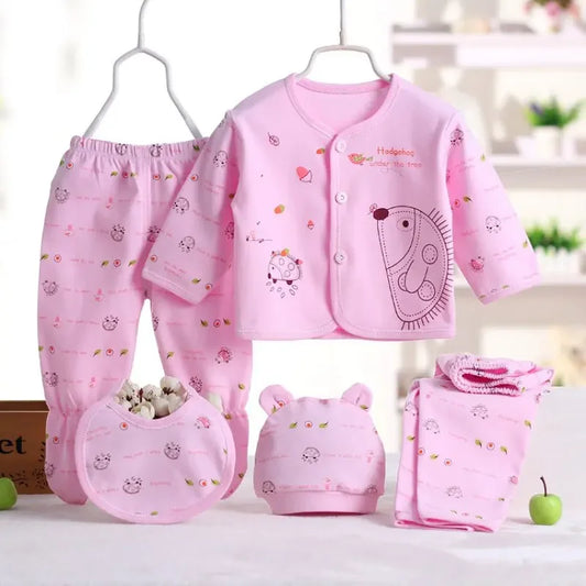 5pcs Newborn Baby 0-3m Clothing Sets Baby Boy Girl Top 2 Pants Hat Bibs Clothes Cotton Cartoon Underwear Infant Breathable Suit - AliExpress 1501