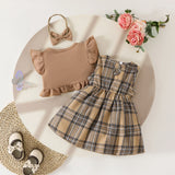 3Piece Sets Summer Baby Girl Clothes Fashion Plaid Cute Bow Cotton Tops+Sleeveless Princess Dress+Hair Band Newborn