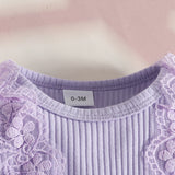 Newborn Girl Dress Style Romper Outfits Long Sleeve Lace Patchwork Floral Pattern Bodysuit Bow-Knot Headband Set