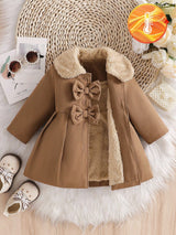 SHEIN Manteau trench pour bébé fille avec col en fausse fourrure et décoration nœud, automne/hiver