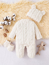 Barboteuse en peluche ours mignon pour nouveau-né, tissu doux texturé, combinaison bébé à manches longues en polaire épaisse et chaude, automne hiver