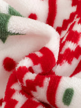 SHEIN 2 pièces Ensemble sweat-shirt + pantalon pour bébé fille, imprimé mignon rouge et blanc avec renne de Noël et sapin, manches longues en peluche épaisse, tenue de fête d'hiver et de vacances