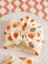 2 pièces Barboteuse à pieds pour bébé fille nouveau-né, imprimé princesse douce orange crème citrouille, volants, nœud, manches longues, style flutter, Halloween, automne, vacances, cadeau douillet