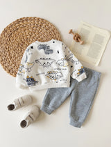 SHEIN Ensemble Sweat-shirt à manches longues et pantalon avec motif de dessin animé mignon pour bébé nouveau-né garçon/fille automne/hiver