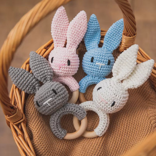 Anneau de Dentition Bébé en Bois Hochet Animal Crochet