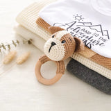 Anneau de Dentition Bébé en Bois Hochet Animal Crochet
