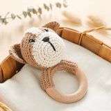 Anneau de Dentition Bébé en Bois Hochet Animal Crochet
