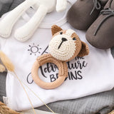 Anneau de Dentition Bébé en Bois Hochet Animal Crochet