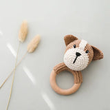 Anneau de Dentition Bébé en Bois Hochet Animal Crochet