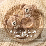 Anneau de Dentition Bébé en Bois Hochet Animal Crochet