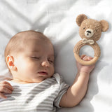 Anneau de Dentition Bébé en Bois Hochet Animal Crochet