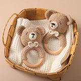 Anneau de Dentition Bébé en Bois Hochet Animal Crochet