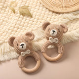 Anneau de Dentition Bébé en Bois Hochet Animal Crochet
