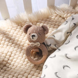 Anneau de Dentition Bébé en Bois Hochet Animal Crochet