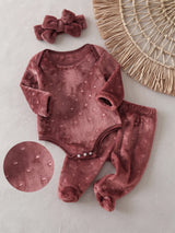 Ensemble 3 Pièces Bébé Fille Barboteuse Pantalon et Bandeau