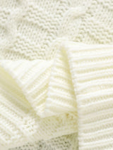 SHEIN Vintaside Kids Ensemble de 3 pièces pour nouveau-né en tricot, cardigan blanc à col rond manches longues, bavoir, salopette et bonnet d'automne, vêtements garçon blanc cassé kawaii