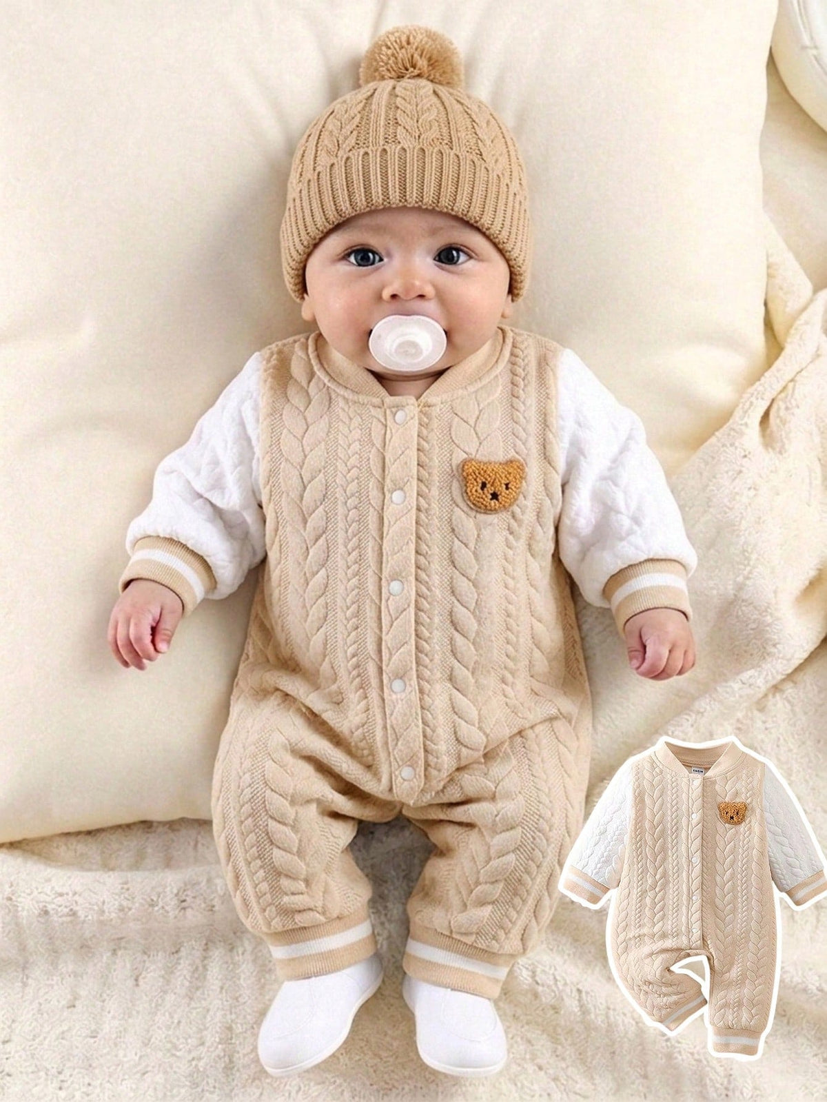 Barboteuse Bébé Manches Longues à Motif Ours