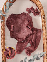 Ensemble 3 Pièces Bébé Fille Barboteuse Pantalon et Bandeau